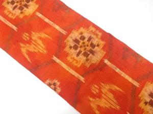 じゅらく製　手織り紬　抽象花模様織り出し　名古屋帯